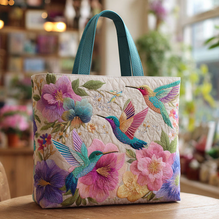 Hummingbird Garden Bloom Quilted Tote Bag 1