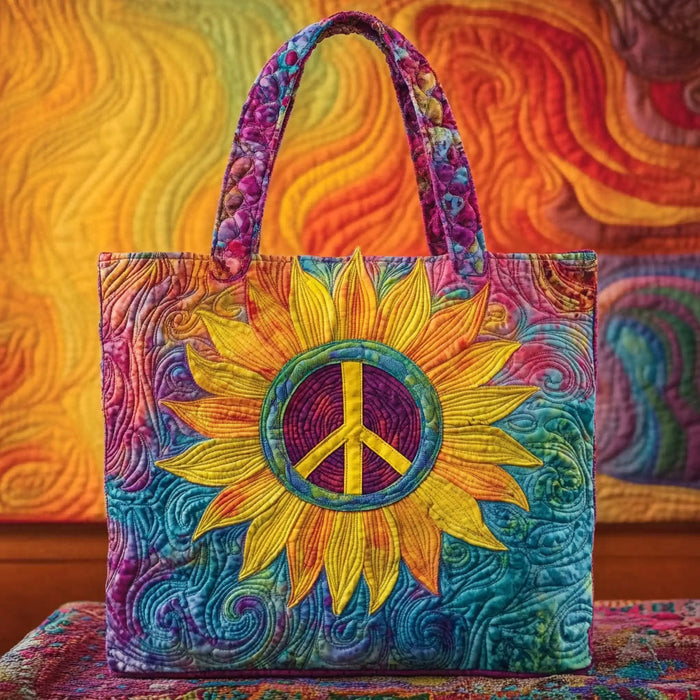 Golden Sunflower Quilted Tote Bag 1