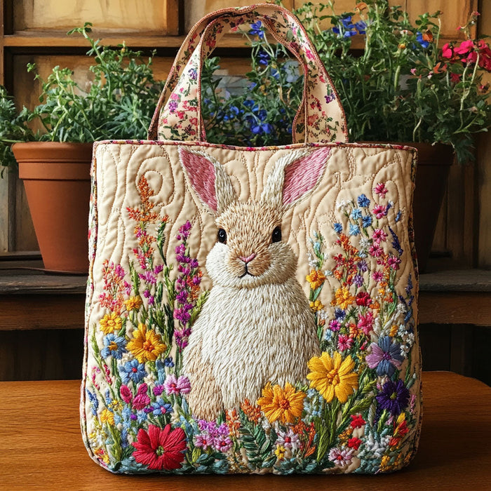 Rabbit Flower Quilted Tote Bag 1