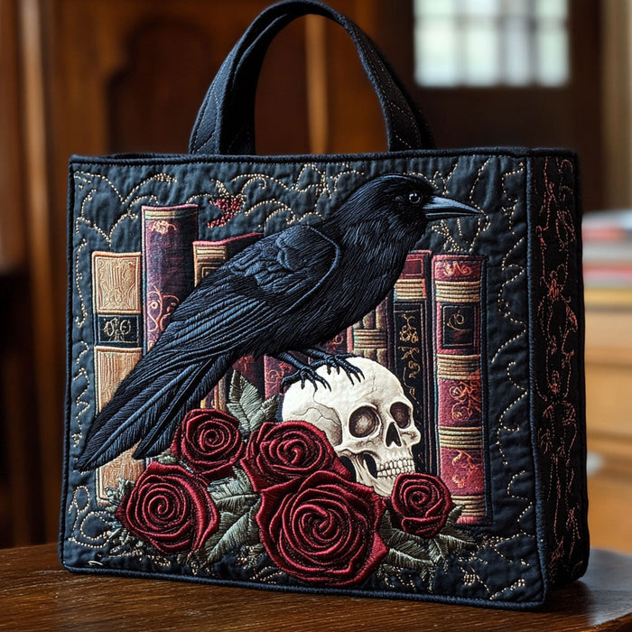 Mystic Raven Book Quilted Tote Bag 1