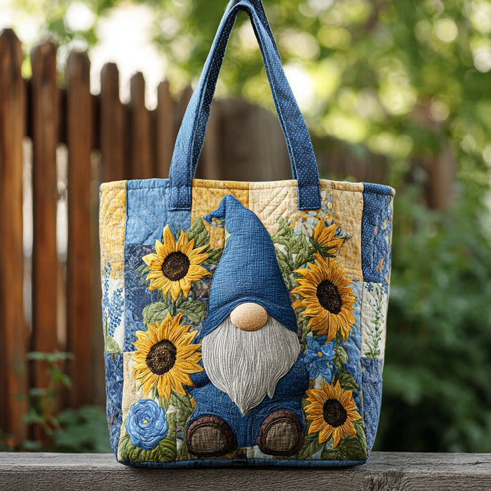 Sunflower Gnome Quilted Tote Bag 1