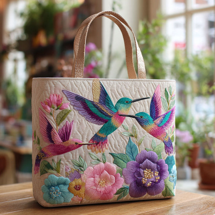 Hummingbird Flower Garden Quilted Tote Bag 1