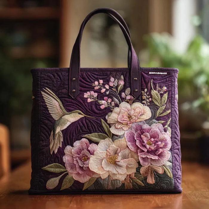 Artisanal Quilted Bag - Hummingbirds and Orchids 1