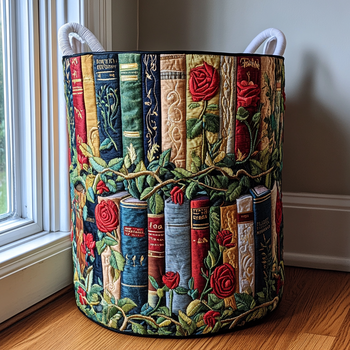 Books in the Woods Quilted Laundry Basket 1