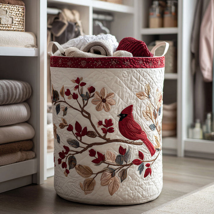 Carmine Leaves Quilted Laundry Basket 1