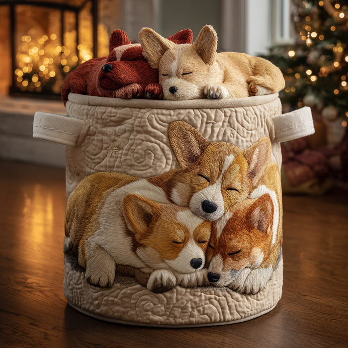 Corgi on Vacation Quilted Laundry Basket 1