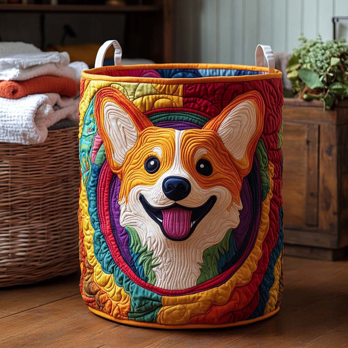 Corgi Quilted Laundry Basket 1