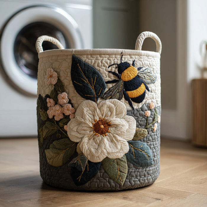 Floral Bee Quilted Laundry Basket 1