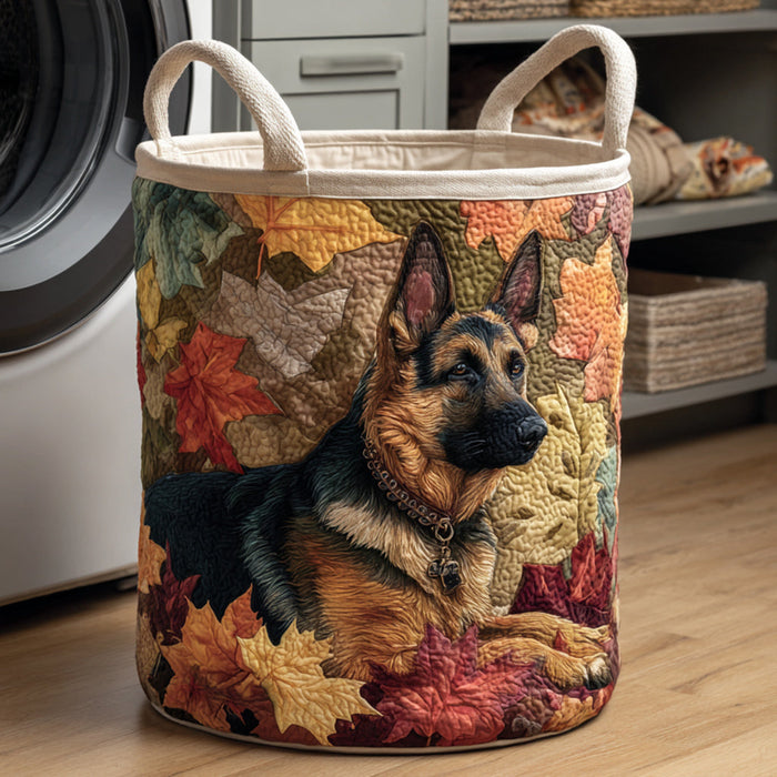 German Shepherd Among the Leaves Quilted Laundry Basket 1