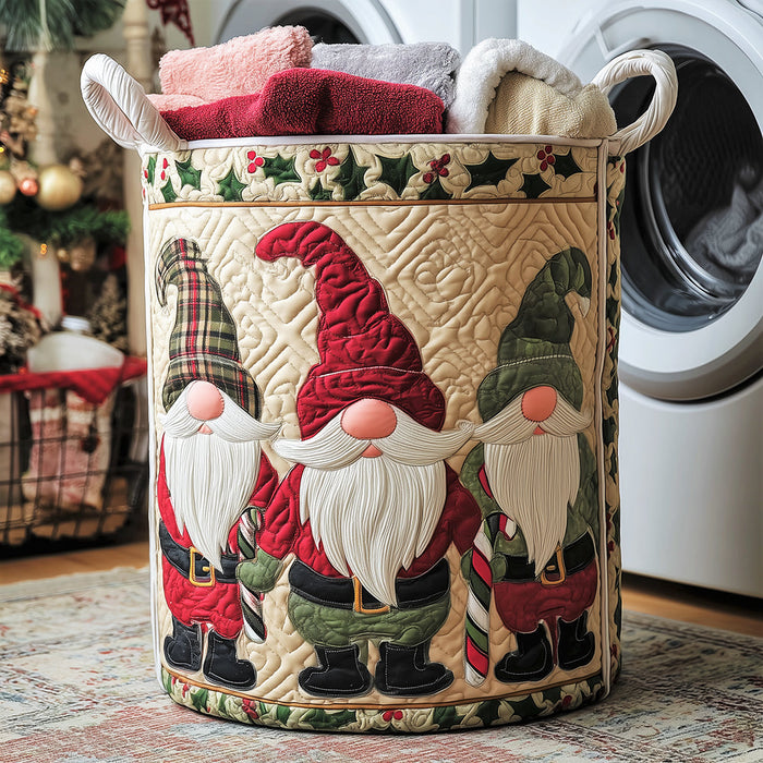 Gnome in the Snow Quilted Laundry Basket 1