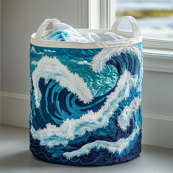 Ocean Wave Quilted Laundry Basket 1