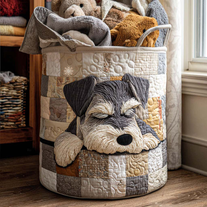 Sleeping Schnauzer Quilted Laundry Basket 1
