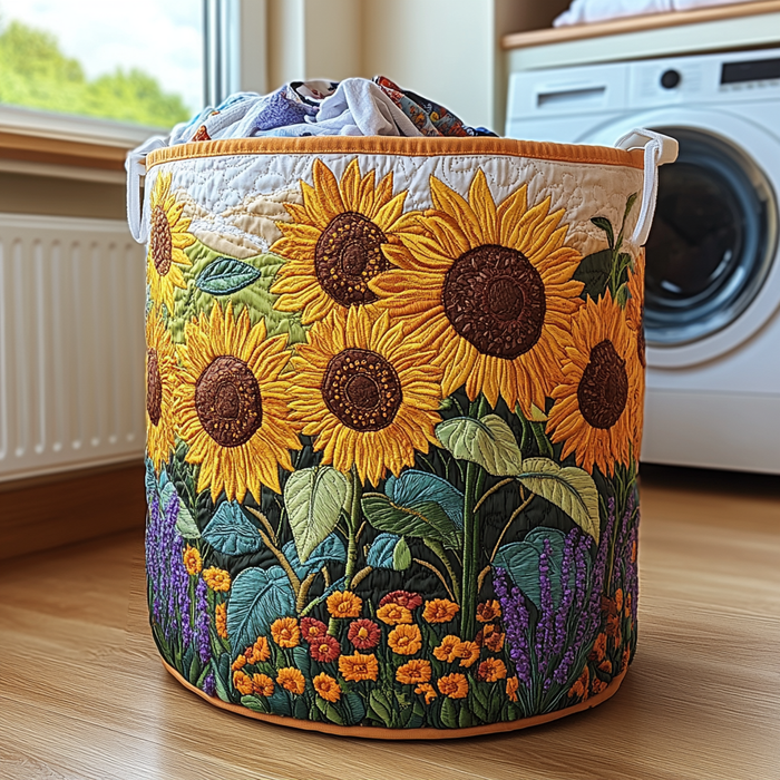 Sunflowers Quilted Laundry Basket 1