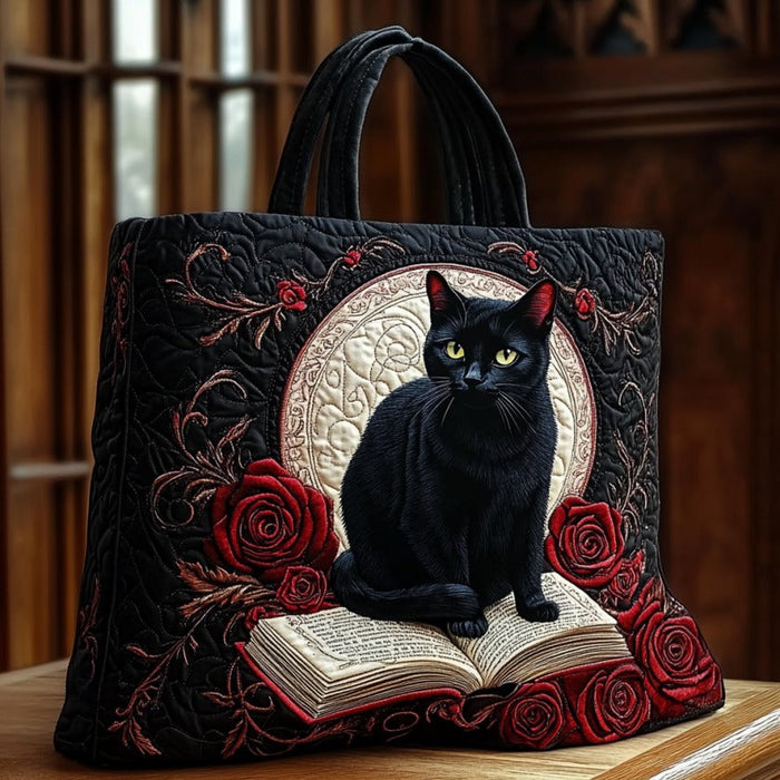 Mystic Black Cat Quilted Tote Bag 1
