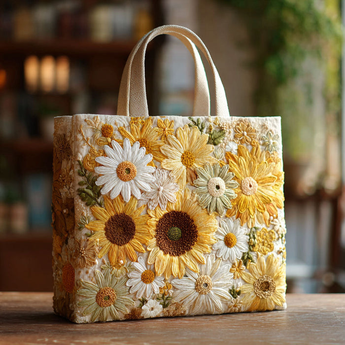 Sunshine Meadow Sunflower Quilted Tote Bag 1