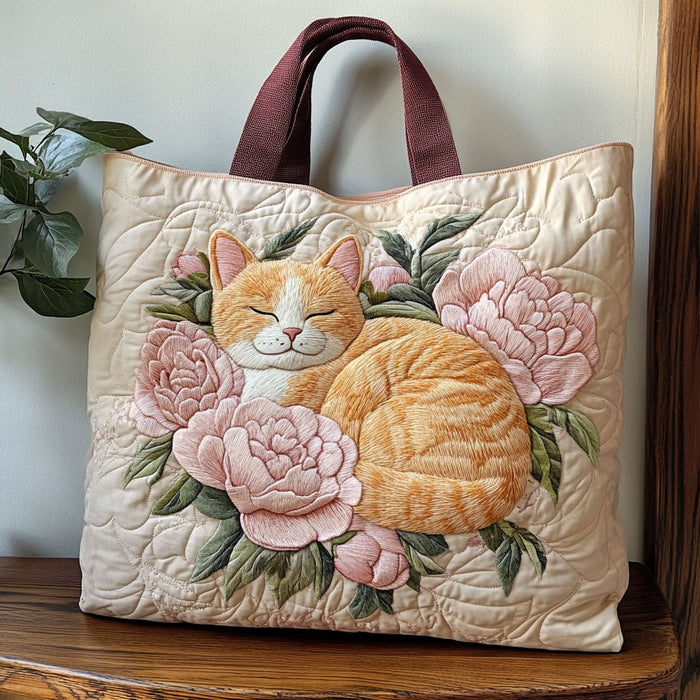 Peony Cat Quilted Tote Bag 1