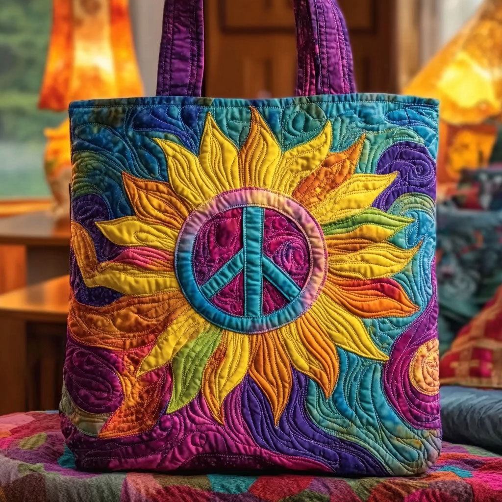 Sunny Peace Sunflower Quilted Tote Bag 1