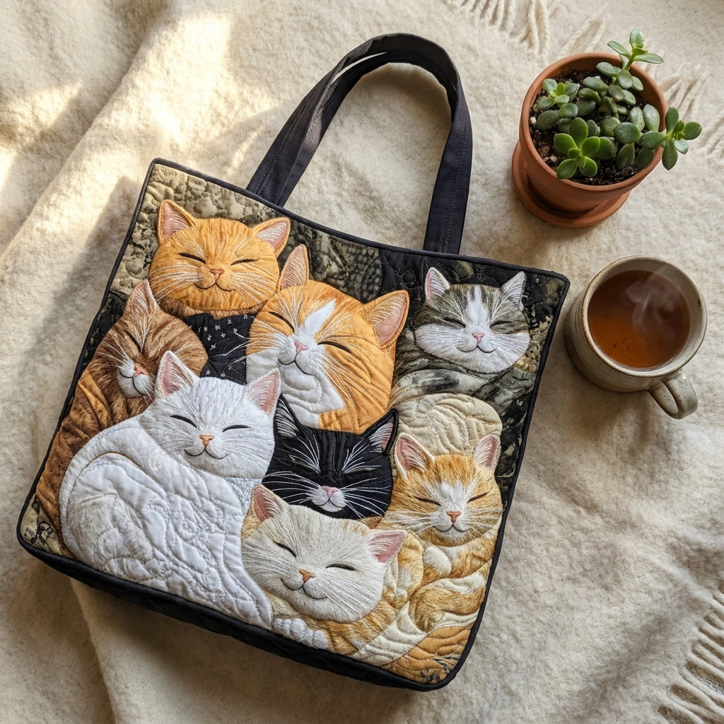Artisanal Quilted Bag - Sleeping Kittens 6