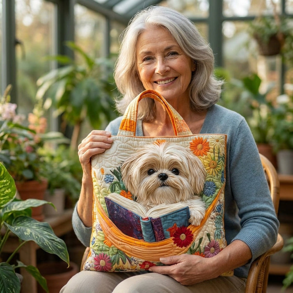 Artisanal Bag - Shih Tzu with Books and Flowers 2