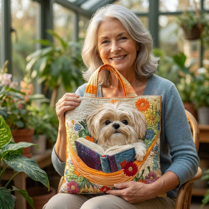 Artisanal Bag - Shih Tzu with Books and Flowers 2