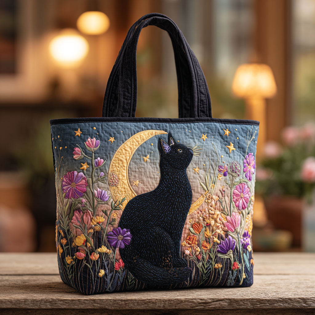 Blossom Night Cat Quilted Tote Bag 1