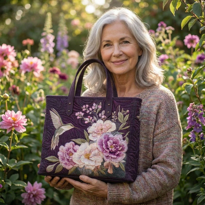 Artisanal Quilted Bag - Hummingbirds and Orchids 5
