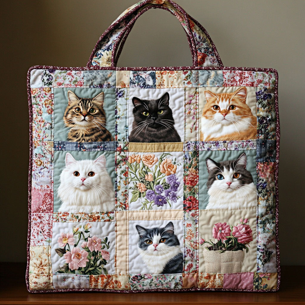 Cozy Flower Cat Quilted Tote Bag 1