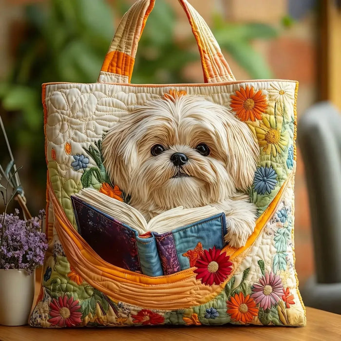 Artisanal Bag - Shih Tzu with Books and Flowers 1