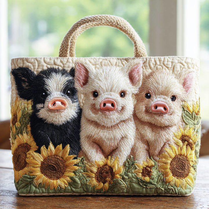 Sunflower Pig Quilted Tote Bag 1