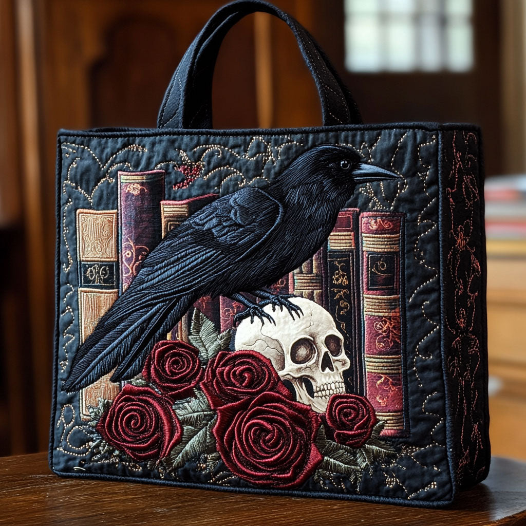 Mystic Raven Book Quilted Tote Bag 1