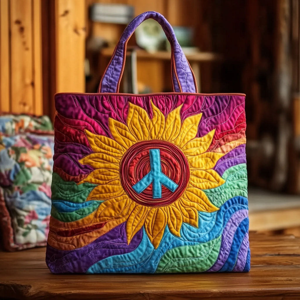 Happy Heart Sunflower Quilted Tote Bag 1