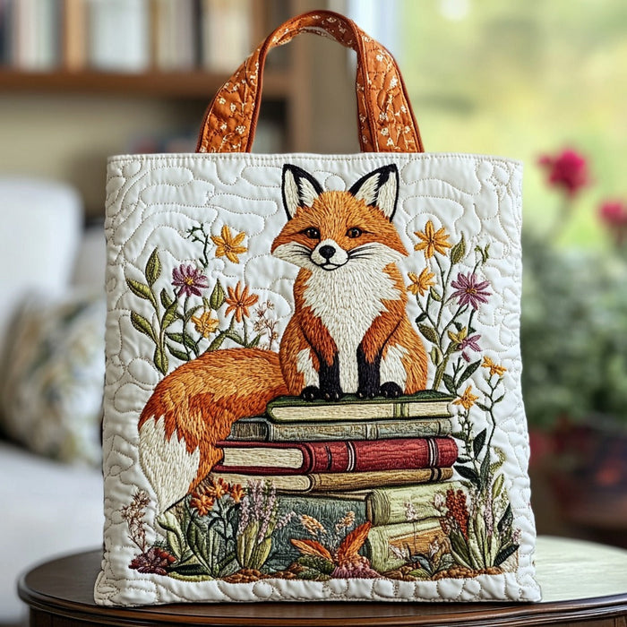 Bookish Fox Quilted Tote Bag 1