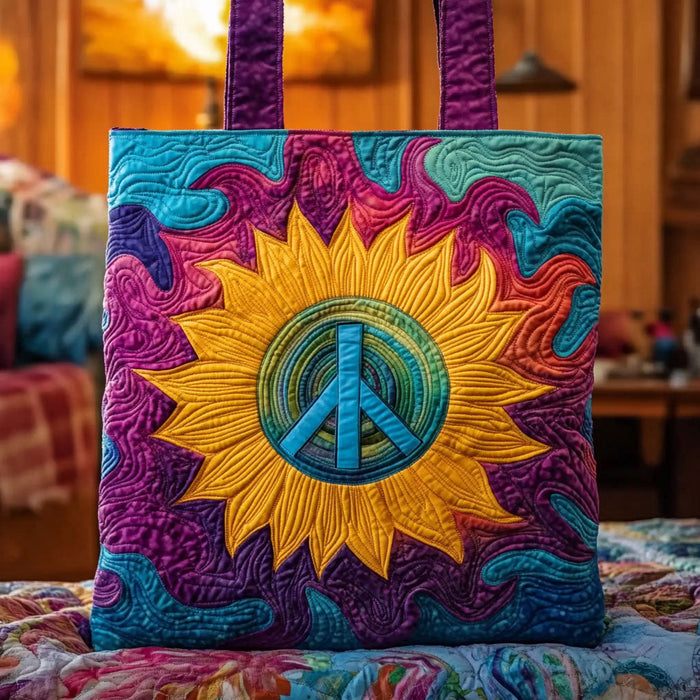 Hippie Sunflower Quilted Tote Bag 1