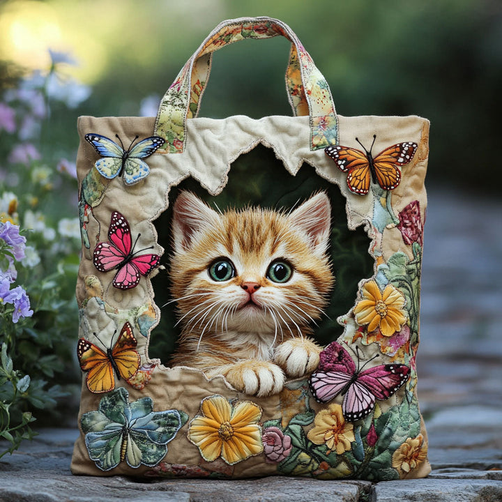 Butterfly Cat Quilted Tote Bag 1