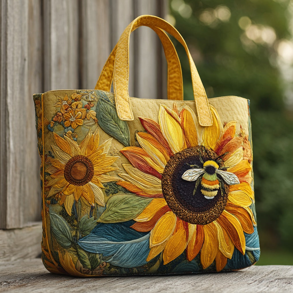 Bee Sunflower Quilted Tote Bag 1