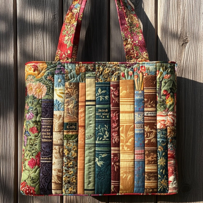 Floral Books Quilted Tote Bag 1