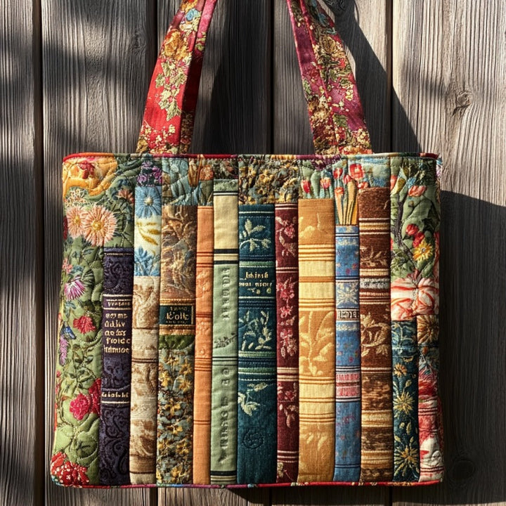 Floral Books Quilted Tote Bag 1