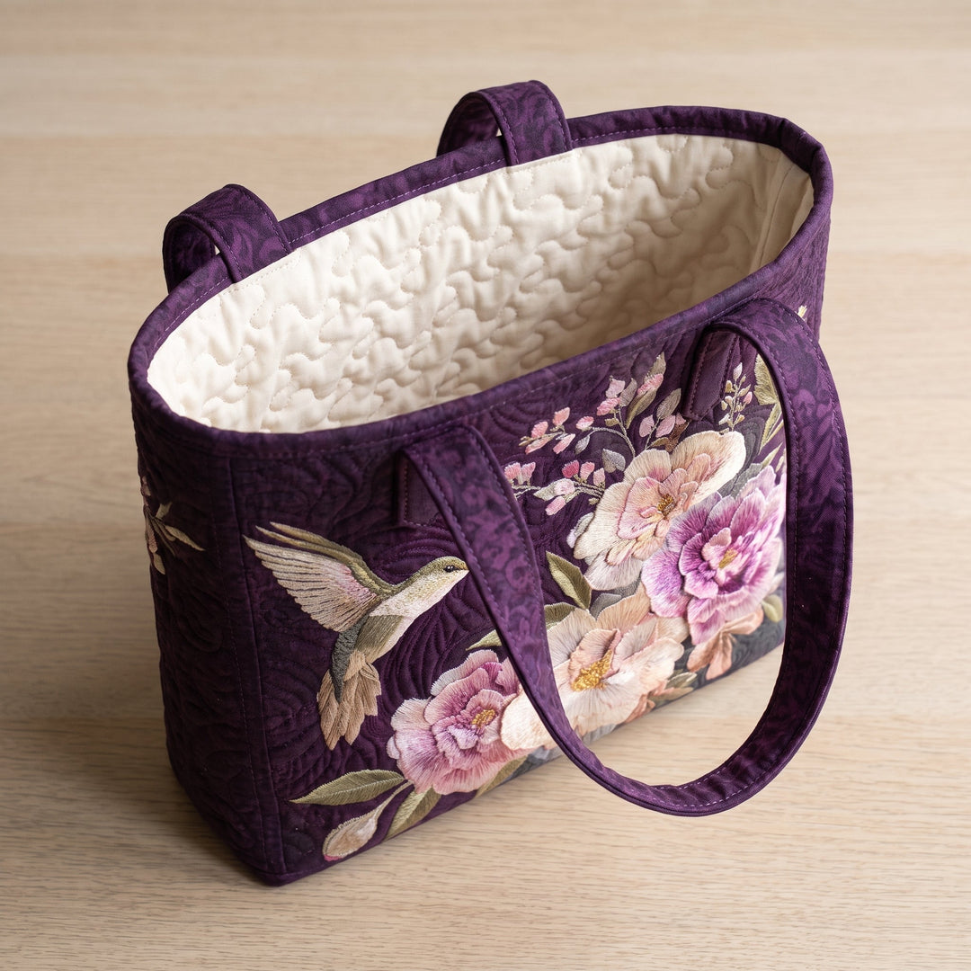 Artisanal Quilted Bag - Hummingbirds and Orchids 3