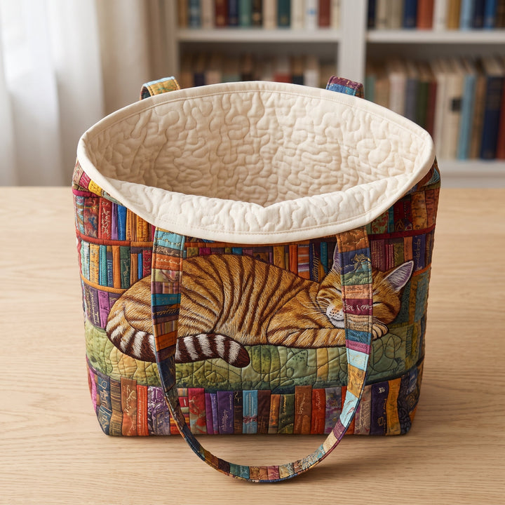 Bookish Cat Nap Quilted Tote Bag 2