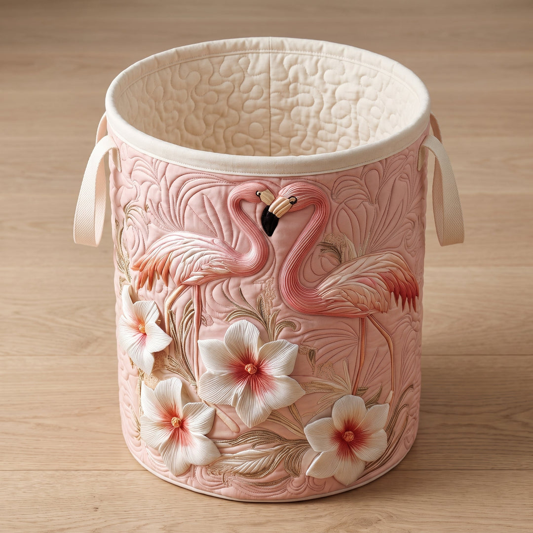 Floral Flamingo Quilted Laundry Basket 2