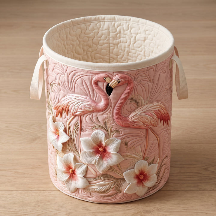 Floral Flamingo Quilted Laundry Basket 2
