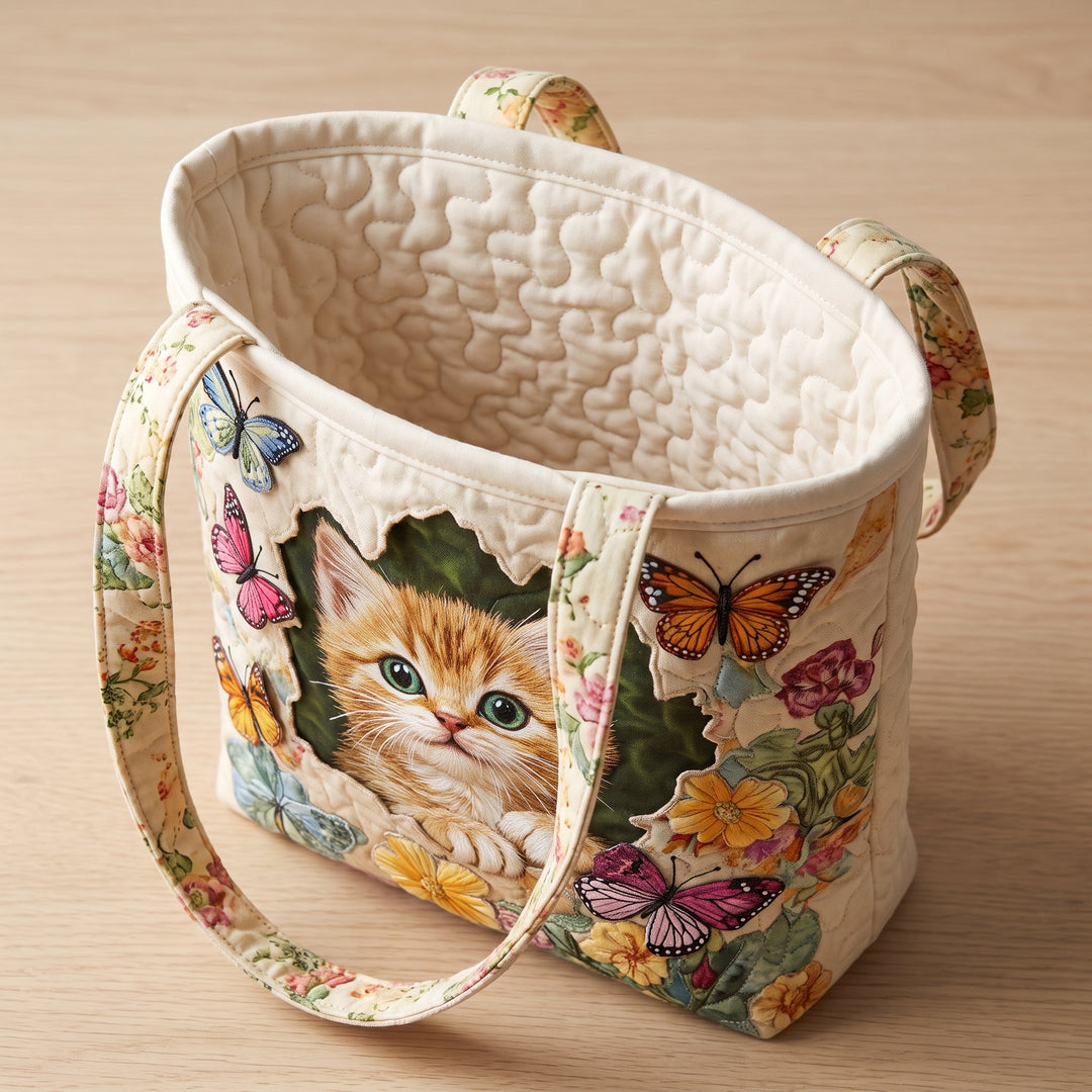 Butterfly Cat Quilted Tote Bag 2