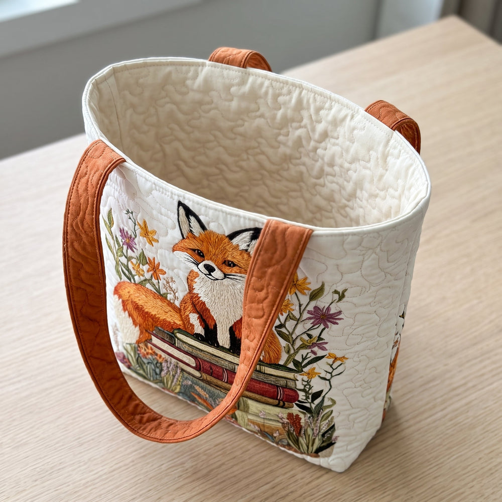 Bookish Fox Quilted Tote Bag 2