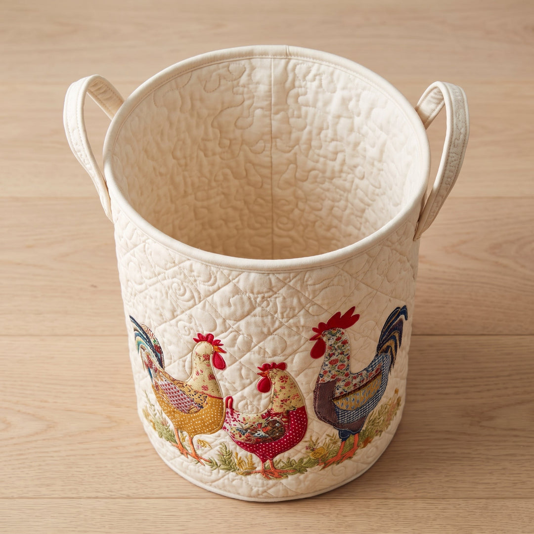 Cheerful Chicken Coop Quilted Laundry Basket 2