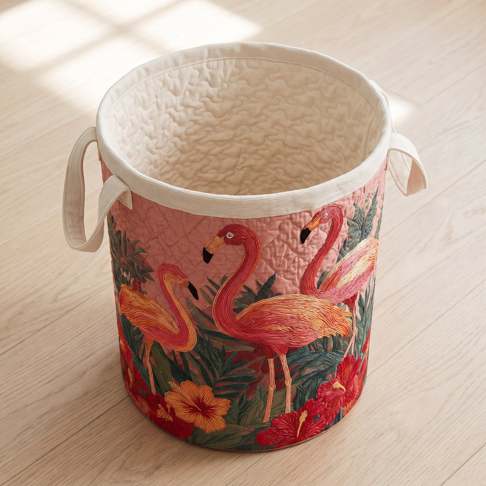 Flamingos in the Sun Quilted Laundry Basket 2