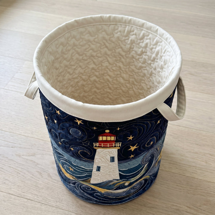 Lighthouse at Dusk Quilted Laundry Basket 2