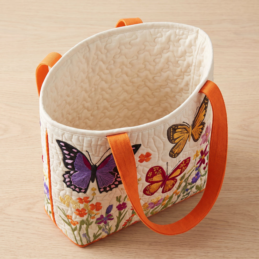 Butterfly Flower Garden Quilted Tote Bag 2