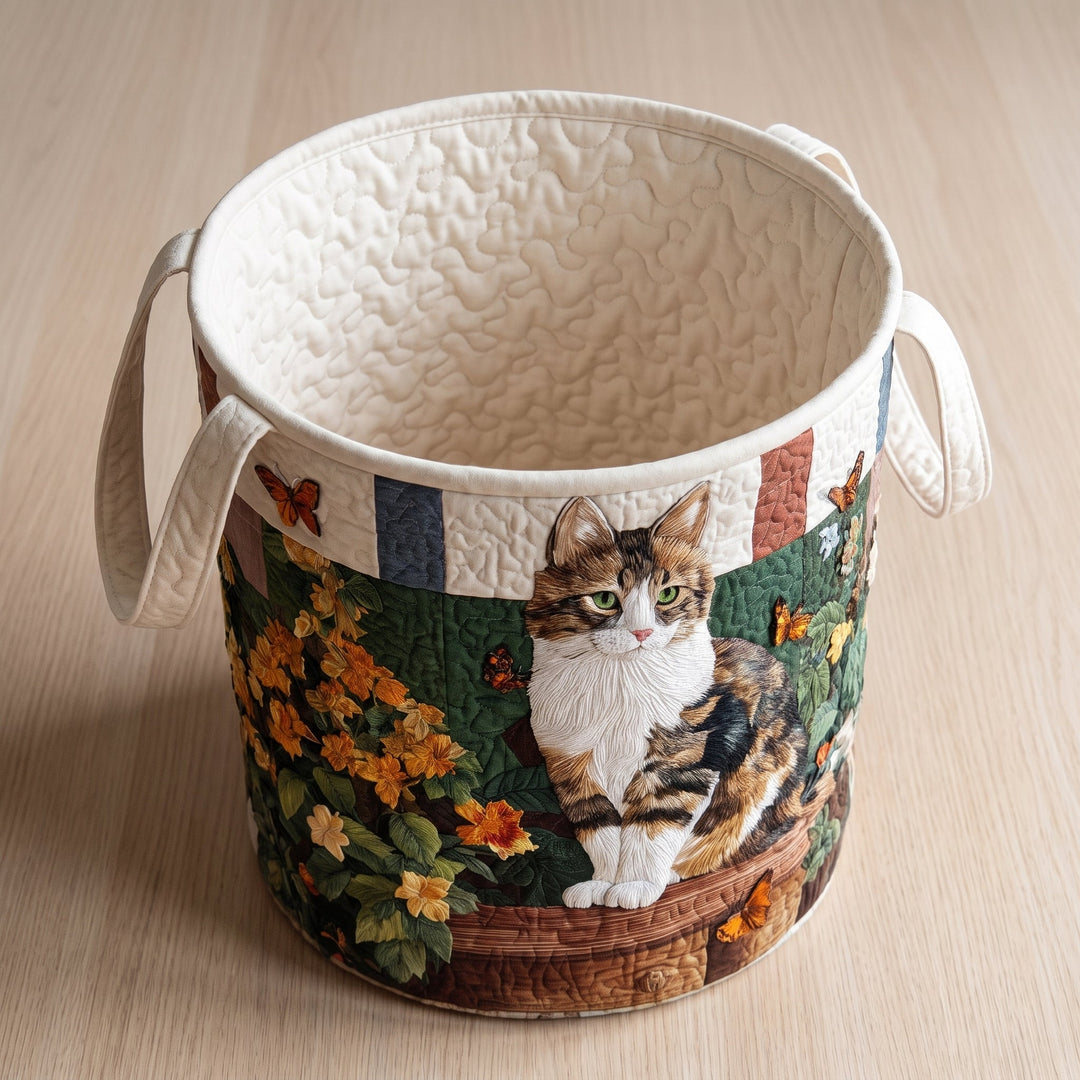 Cat Among the Petals Quilted Laundry Basket 2