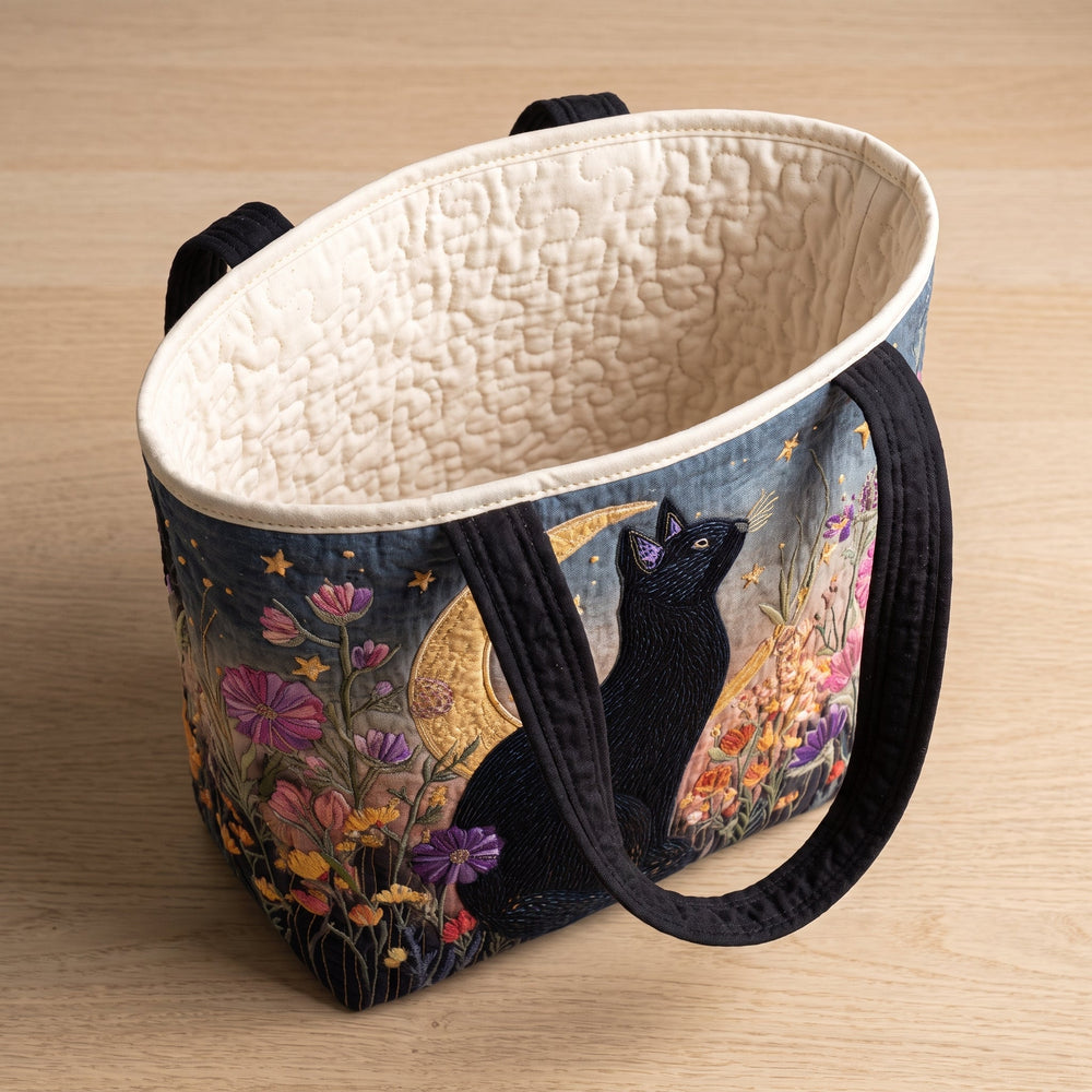 Blossom Night Cat Quilted Tote Bag 2