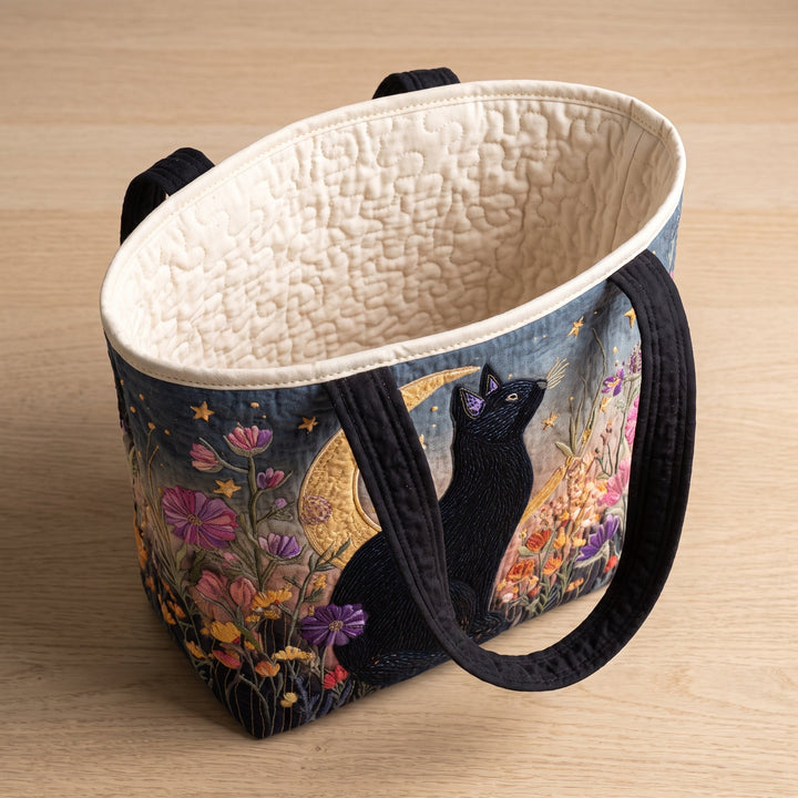 Blossom Night Cat Quilted Tote Bag 2